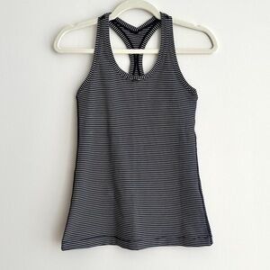 Lululemon Cool Racerback Tank Top, Black and White Striped, Size 4